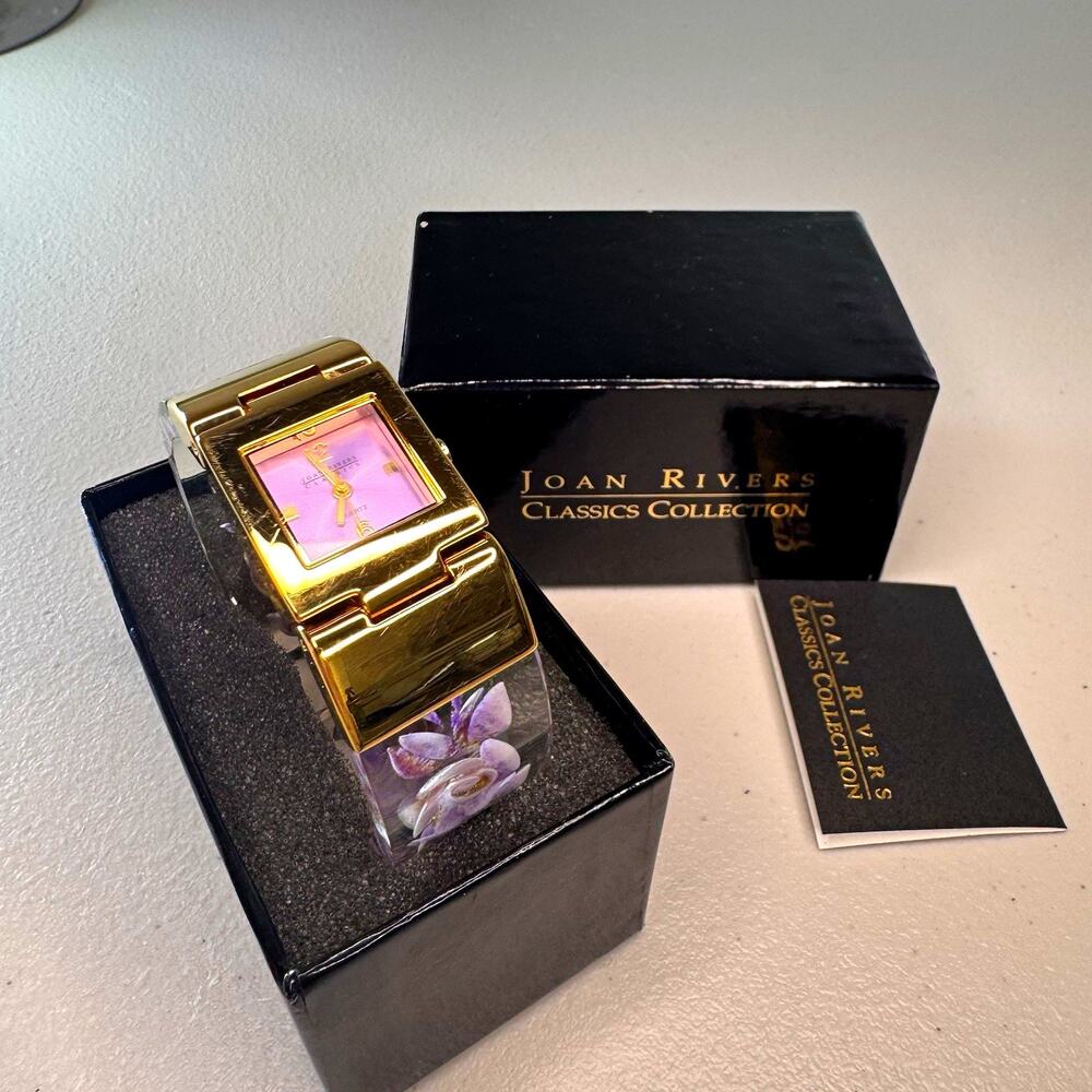 joan rivers classics gold tone quartz bangle watch purple dial floral band box